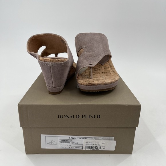 Donald Pliner Myrtle60 Mushroom Distressed Metallic Cork Wedge Sandals 8M NEW - Picture 2 of 9